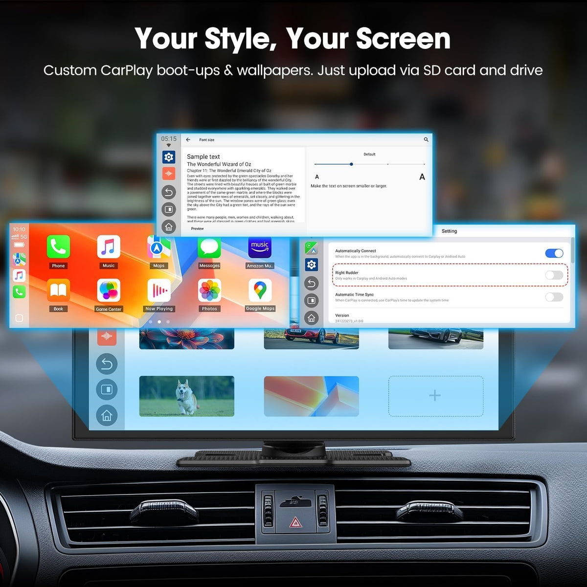 LAMTTO Upgraded 11'' Wireless Carplay Screen with Net-Flix YouTube Apps and Backup Camera Built-in Entertainment Video Box Navigation Voice Assistant for iOS 10+ Android 11+