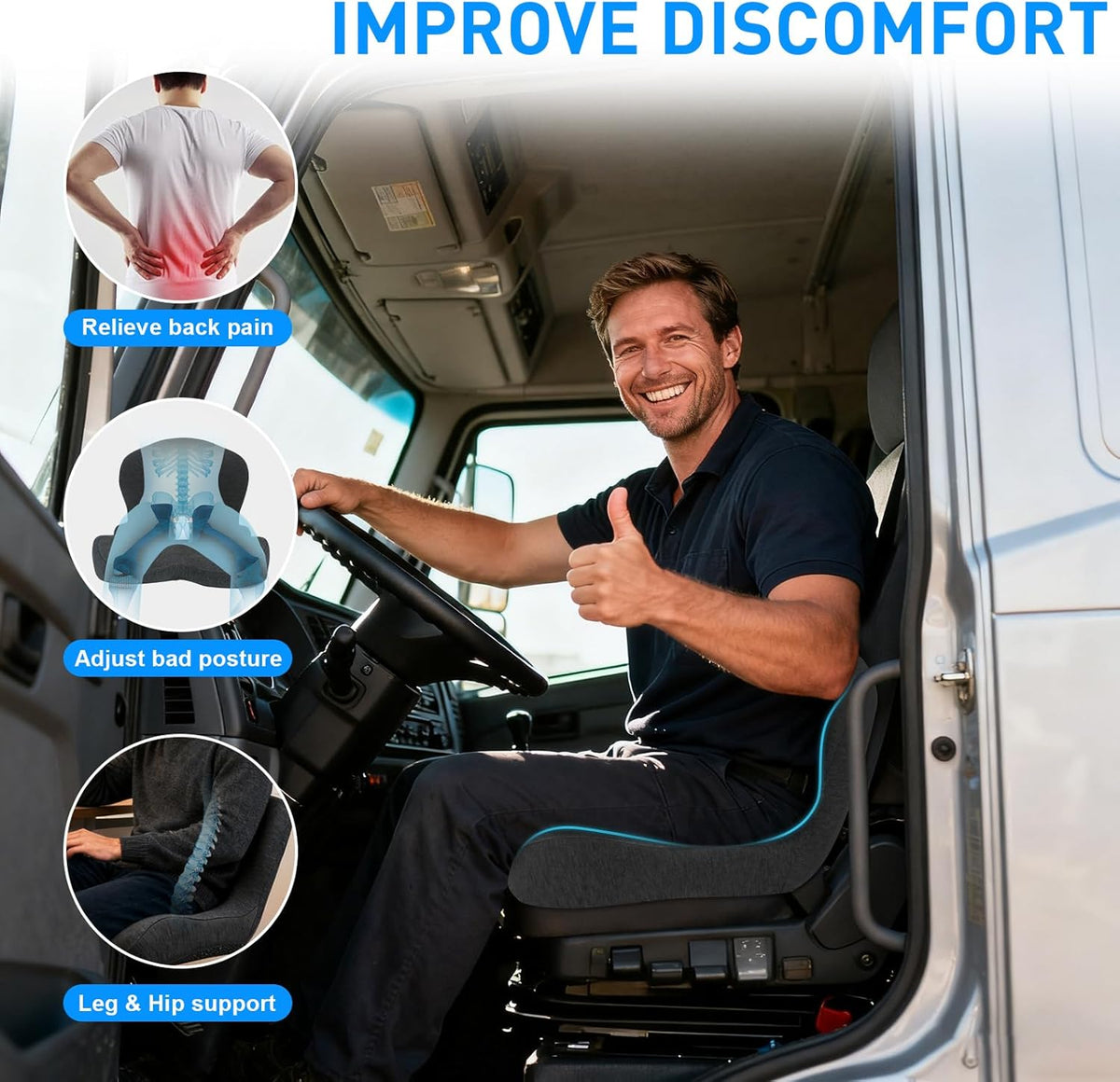 Denchy Memory Foam Car Seat Cushion with Back Support, Truck Driver Cushion