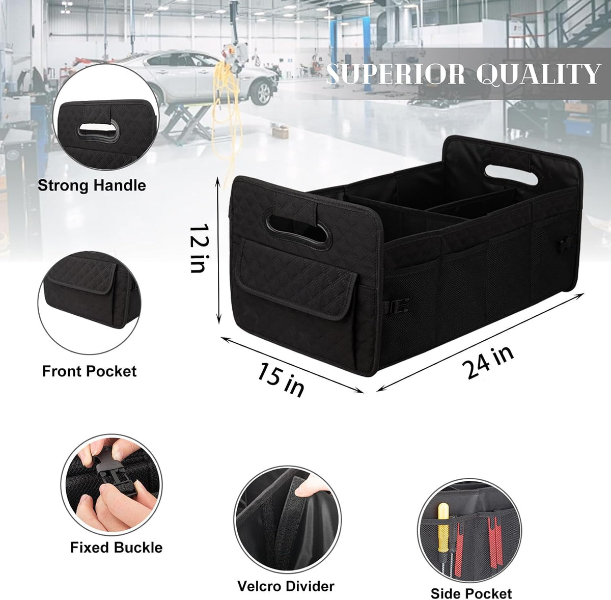 Car Trunk Organizer for SUV, Collapsible Car Storage Organizer Large Black