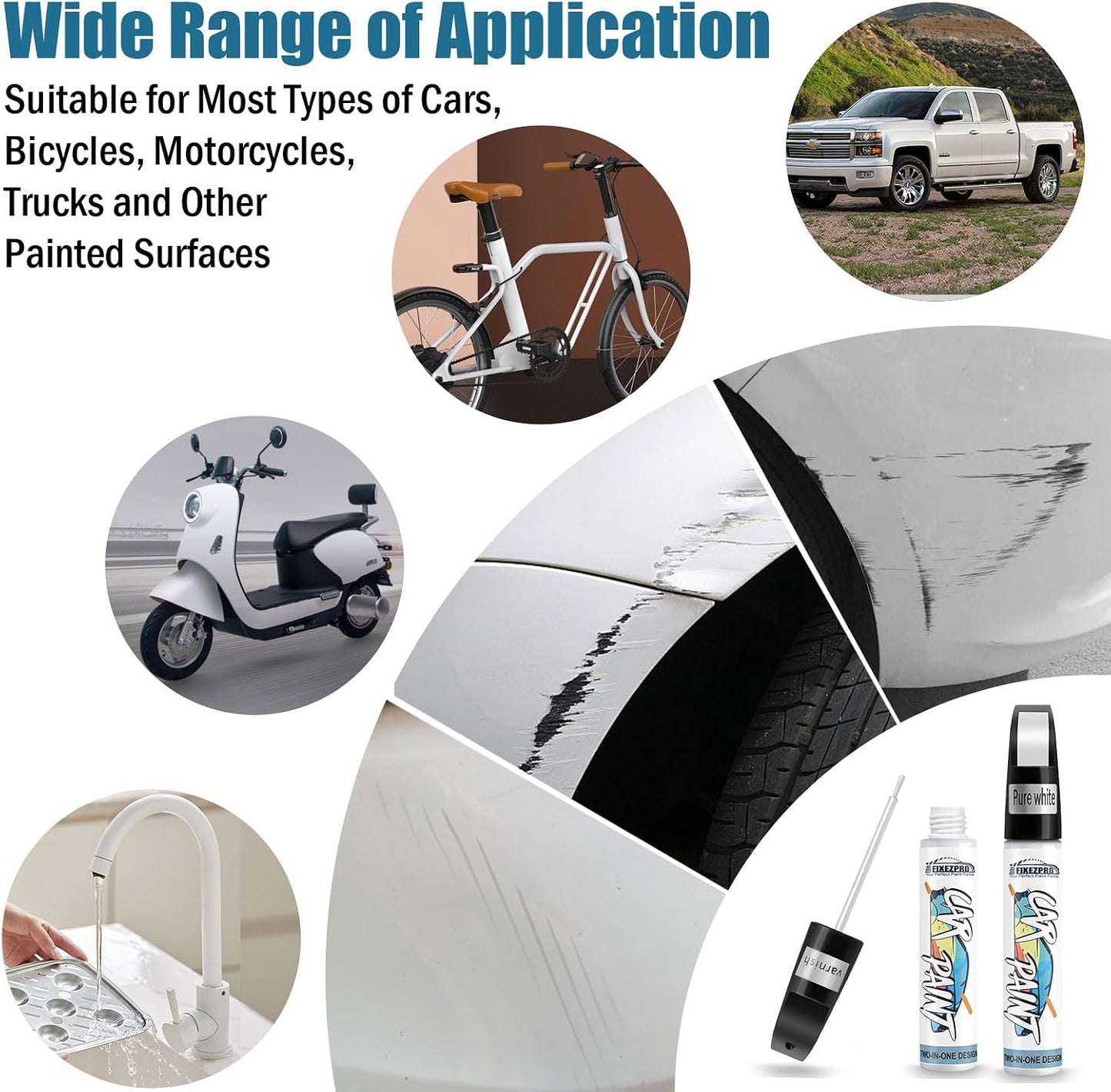 White Car Paint Touch Up, Car Scratch Repair Pen, Color Accurate Automotive Paint with Varnish Clear Coat Pen Quick and Easy Fix Vehicles Chip Rim Scuff Repair