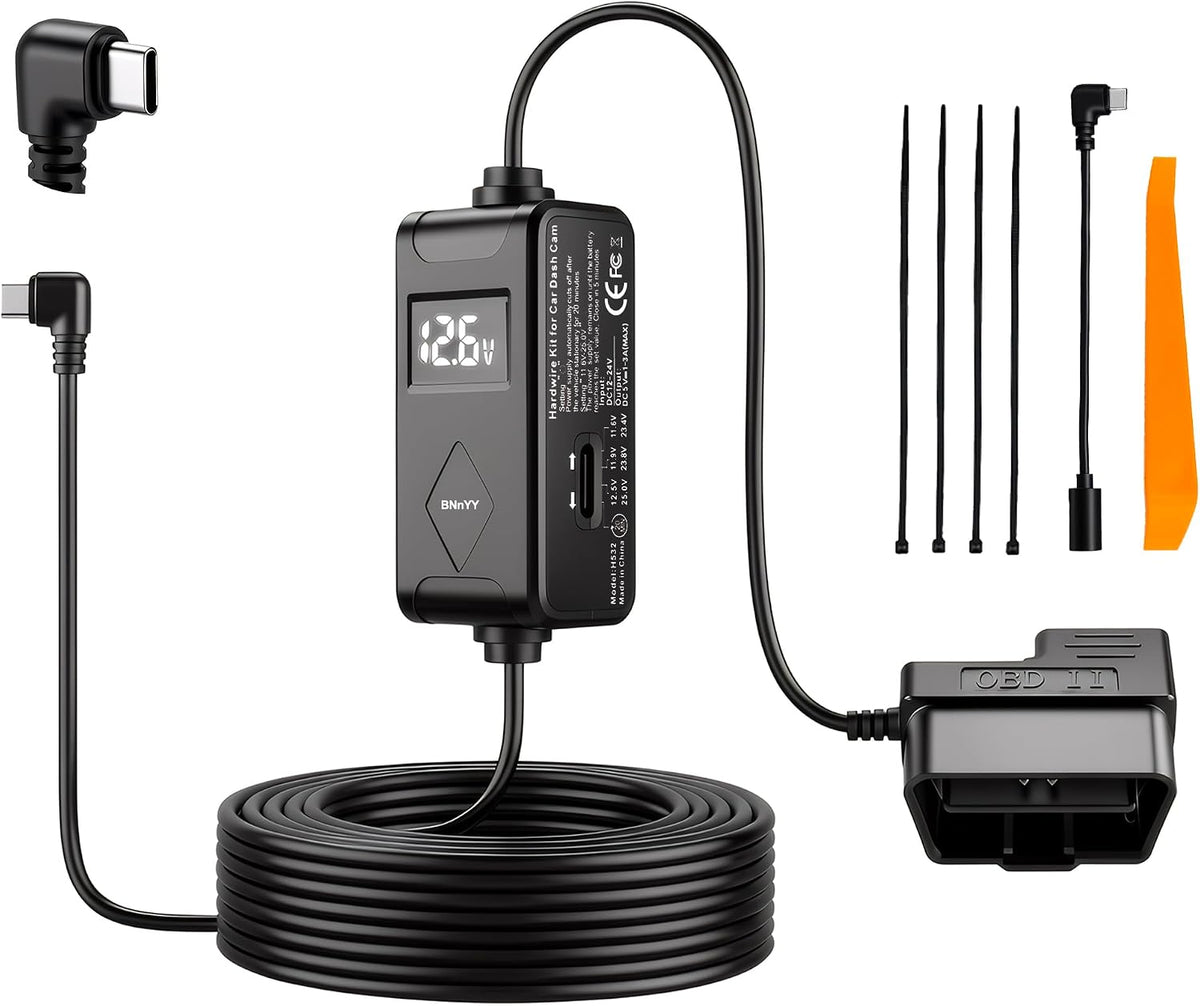 OBD Dash Cam Power Cable USB C,Parking Mode Kit with Low Voltage Protection