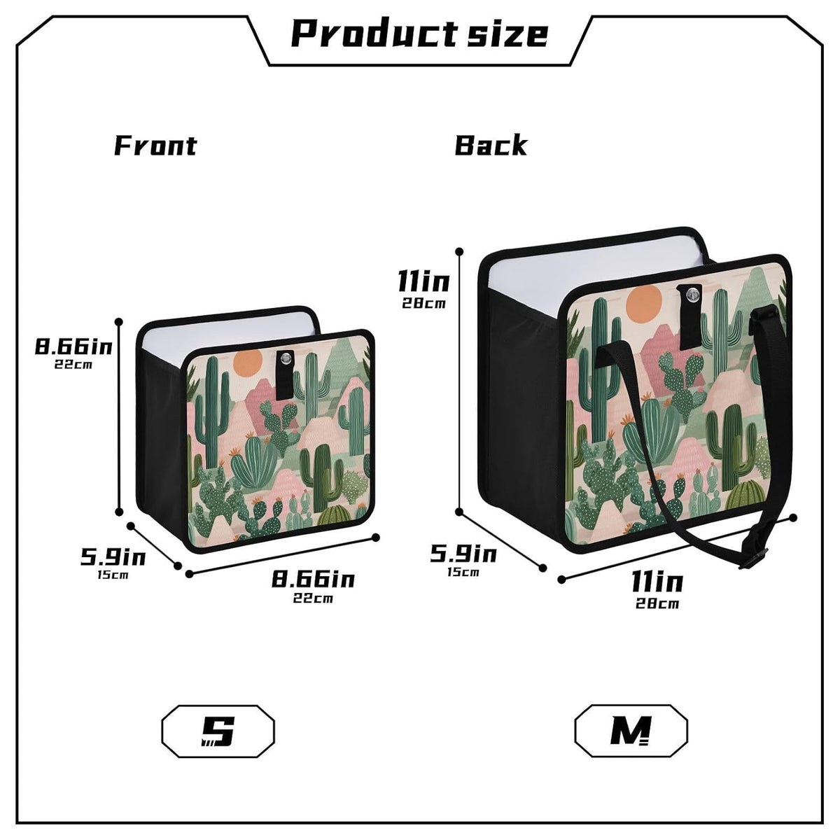 Car Trash Can Organizer Bin with Adjustable Strap for Back Front Seat Console Waterproof Leakproof Collapsible Portable 8.66 Inch Boho Cacti Mountains and Sun