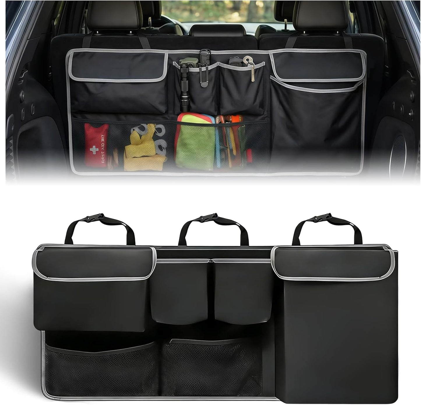 Car Trunk Storage Organizer, Waterproof Car Seat Organizer Backseat, Oxford Cloth & 8-Pocket, Collapsible Interior Accessories for SUV Truck MPV Van
