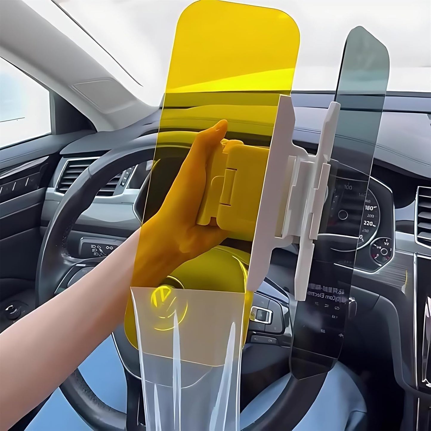 Day/Night Polarized Sun Visor Extender for Car/Trucks, Anti-Glare UV Protection Clip-On Shield, Shatterproof Optical Acrylic/Heat Reducer/Universal Adhesive-Free Sun Visor for Car Windshield