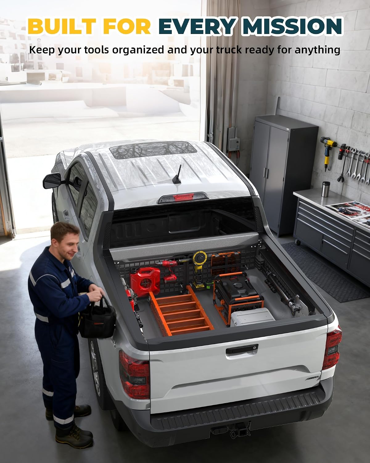 Trumgeta Aluminum Front Bed MOLLE Panel Fit for 2022–2026 Ford Maverick, No-Drill Installation, Heavy-Duty Truck Bed Organizer Storage Rack System for Tools and Outdoor Gear