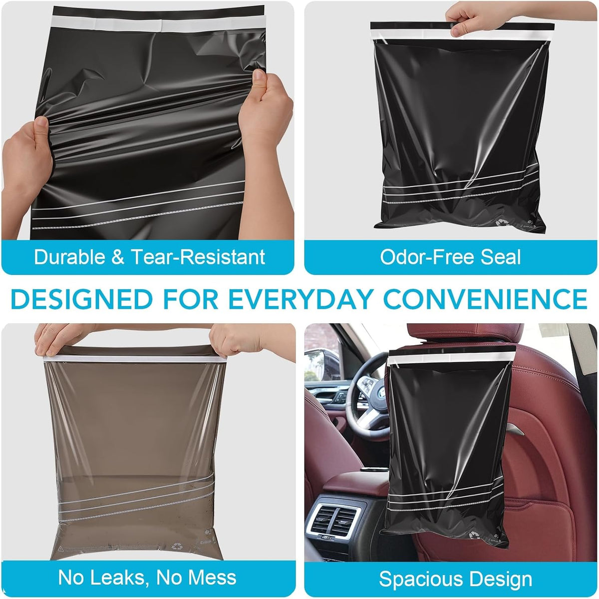 50 Pcs Disposable Car Trash Bags – Leakproof & Odor-Lock 2 Gallon Hanging Auto Garbage Bags – Hanging from Headrest/Easy Stick-On Trash Can for Car, Truck, SUV, Travel & Ride-Share