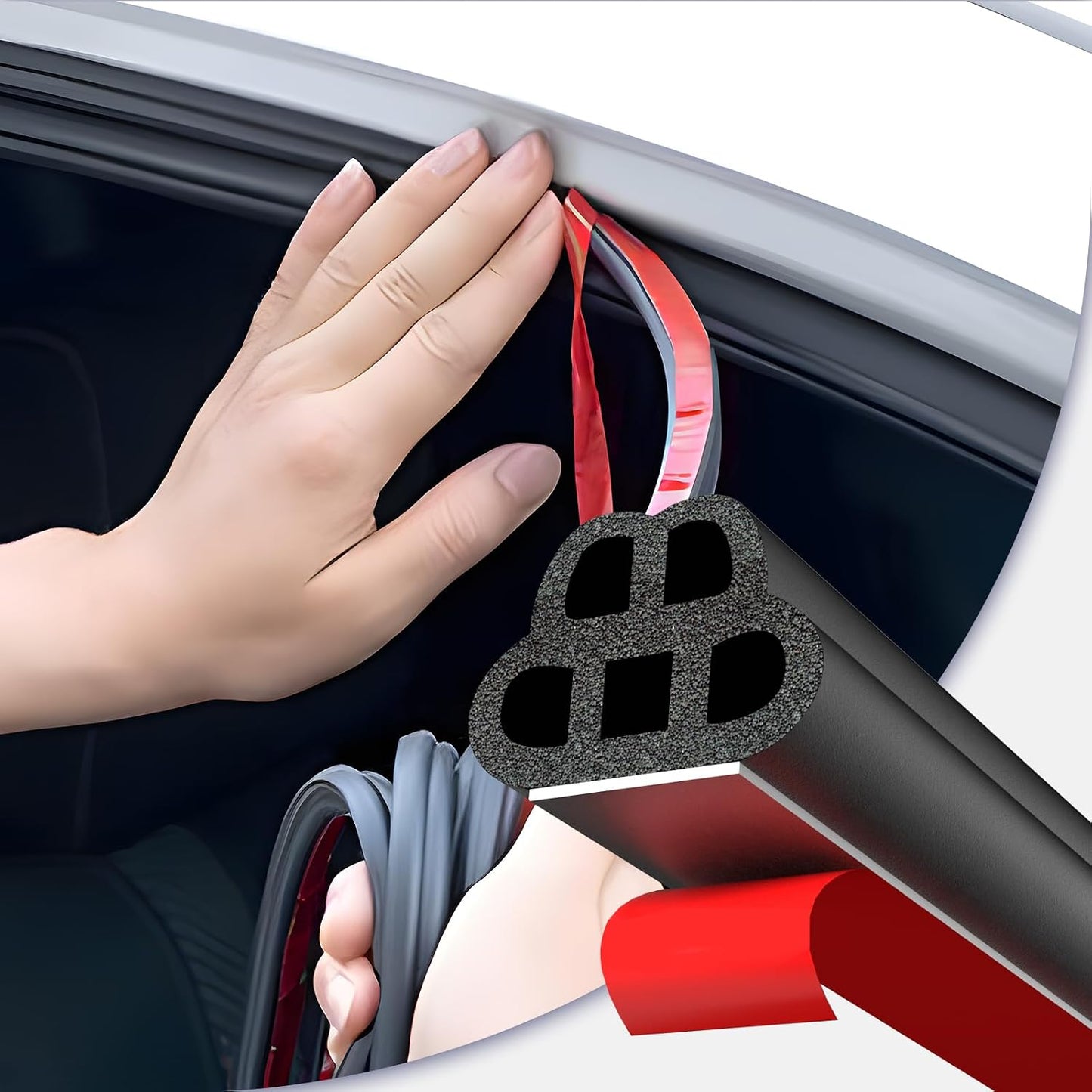 alophoty 34 Ft Car Door Seal Strip Universal Self Adhesive Automotive Weather Stripping, Double Layer 5-Hole Car Door Soundproofing Strip, Rubber Seal Strip for Cars Trucks SUVs RVs