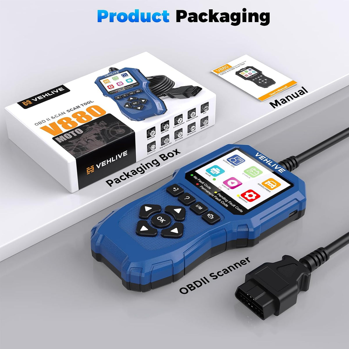 Motorcycle System Diagnostic Measurement Tool, Moto OBD2 Scanner with Voltage Test, Motorcycle Fault Code Reader with Quick Test Compatible for Yamaha, Honda, Kawasaki, Generation, KYMCO, SYM