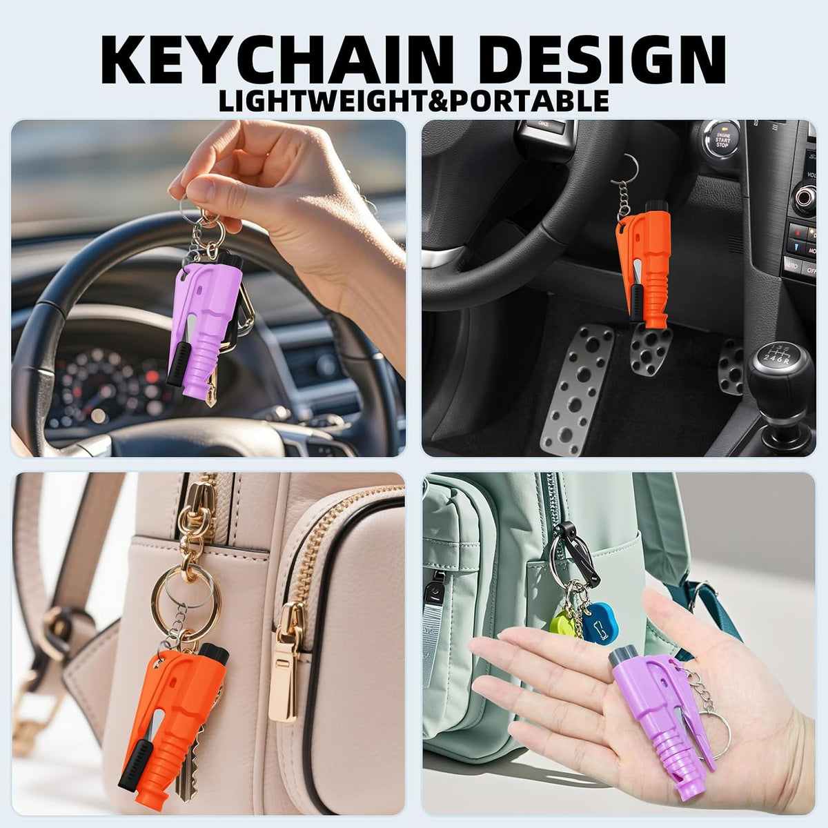 40 Pcs Car Window Breaker Key Chains, 3 in 1 Glass Breaker Seat Belt Cutter Survival Whistle Portable Safety Emergency Escape Tools Multifunctional Car Accessories, 8 Color