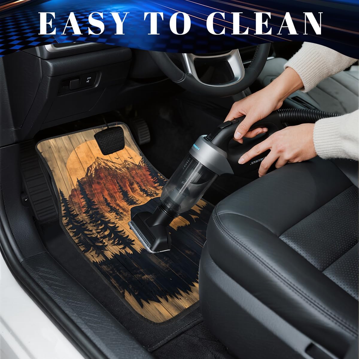 Bear Car Floor Mats Set of 4 Mountain Sunset Forest Silhouette Rustic Automotive Foot Mats Rugs Carpet for Car Non-Slip Auto Car Accessories Universal Fit Car Accessories for Truck