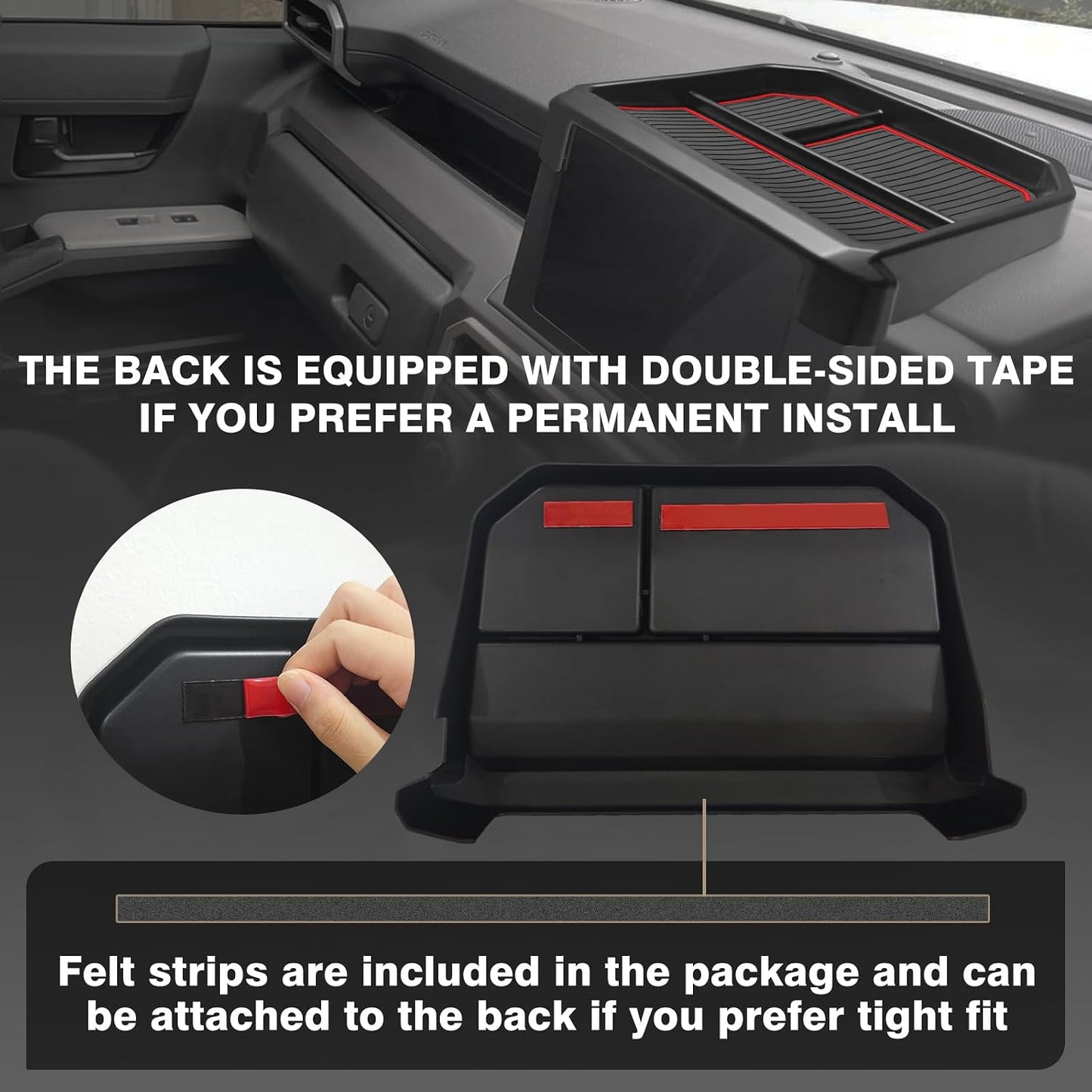 Muslogy Dashboard Storage Box for 2024 2025 2026 Tacoma &amp; 2025 2026 4Runner Accessories Center Console Organizer w/ 8-inch Screen for SR SR5 TRD PreRunner TRD Sport Off-Road Pro Trailhunter (Red)