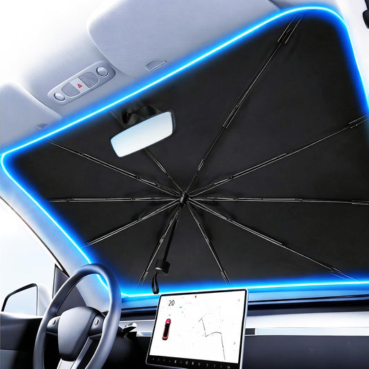 Sun Shade for Car Windshield:Windshield Sun Shade and 10 Skeletons,Protect Car from Sun Rays & Heat Damage Keep Cool and Protect Interior-56 L X 31" W