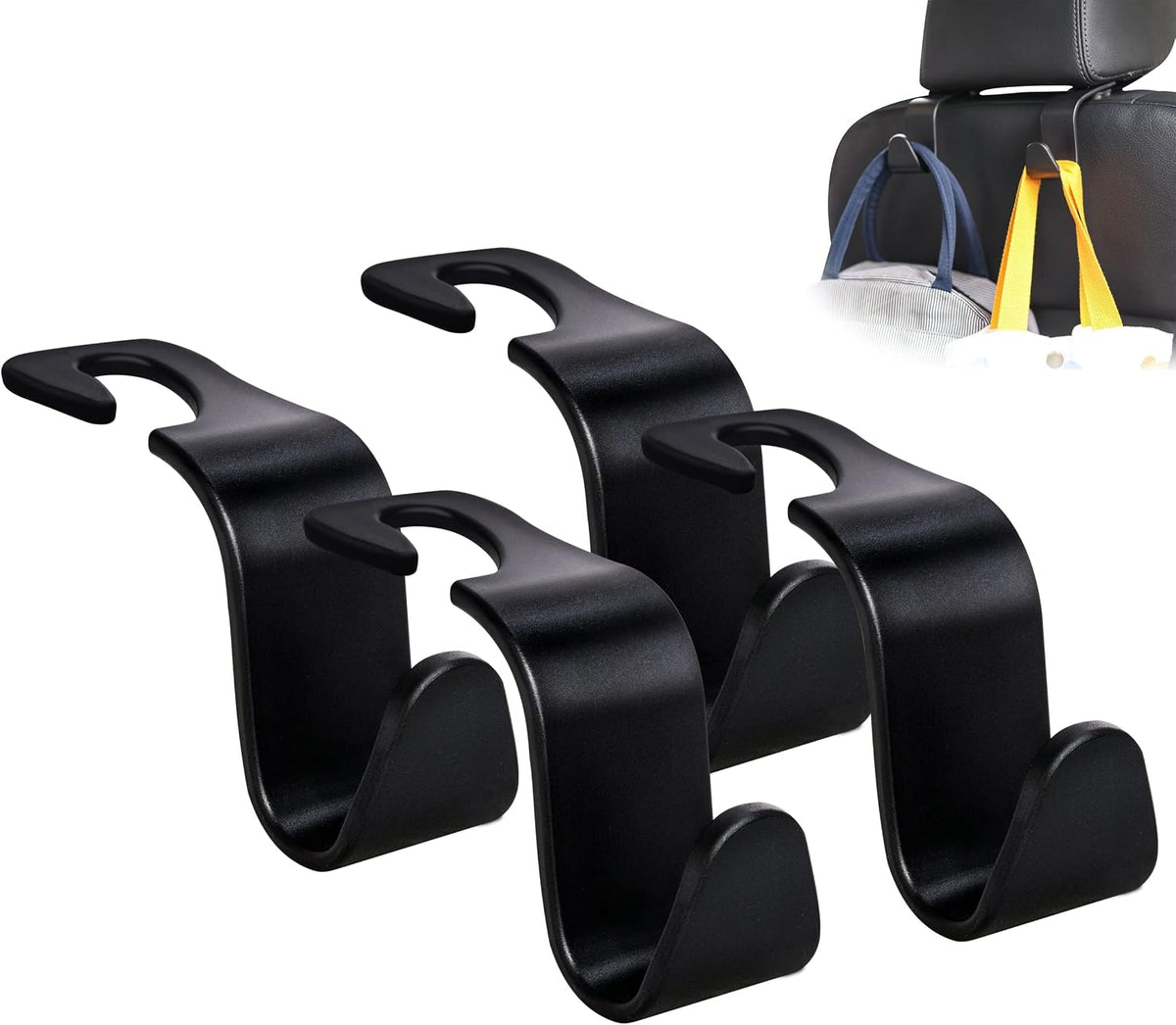 4-Pack Car Headrest Hooks Holds 55lbs Seat Storage Organizer for Bags