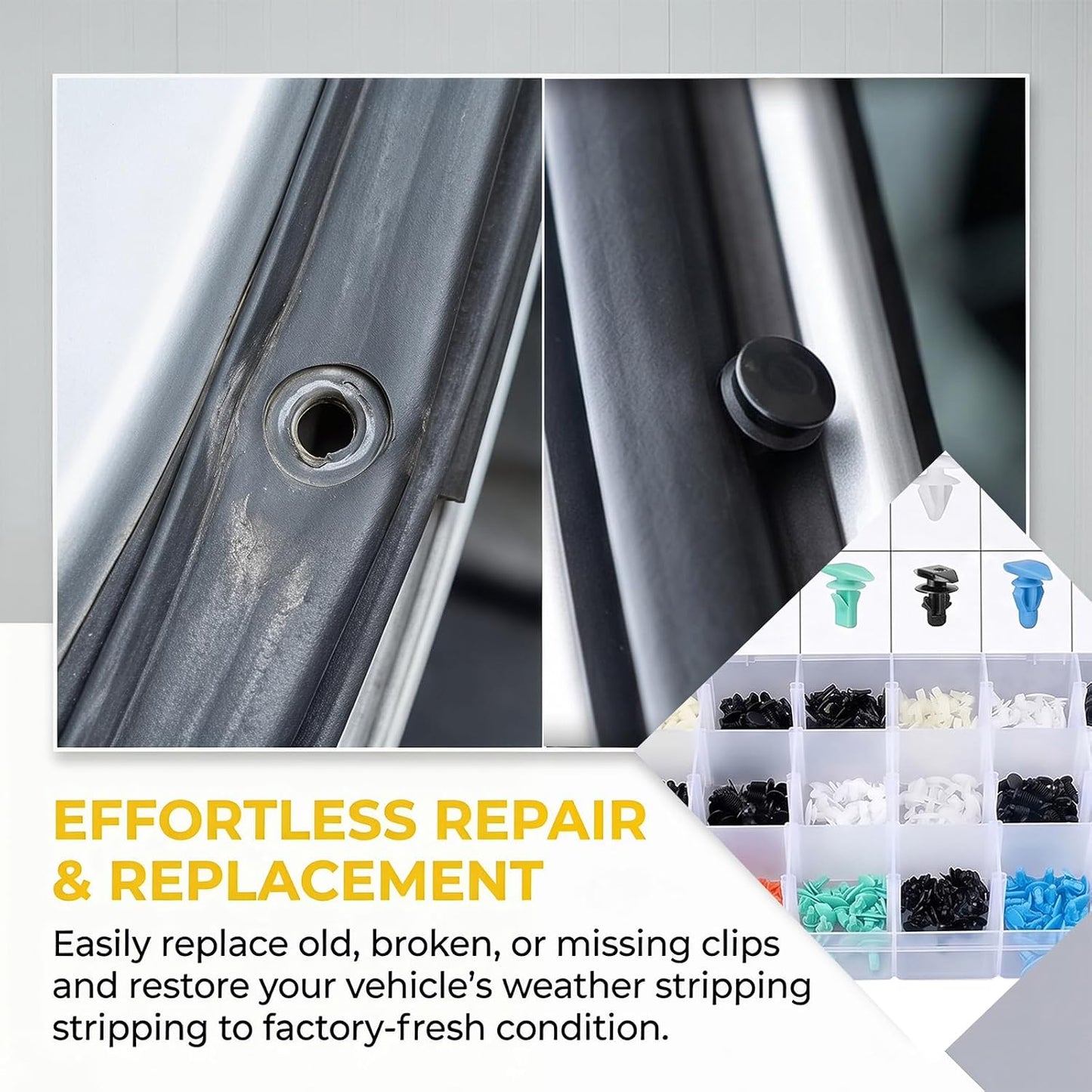 360Pcs Weatherstrip Retainer Clips Quick-Select Kit Assortment, Nylon Door Seal Fasteners, Compatible with Ford GM Chrysler VW Multiple Vehicles (Multicolor)
