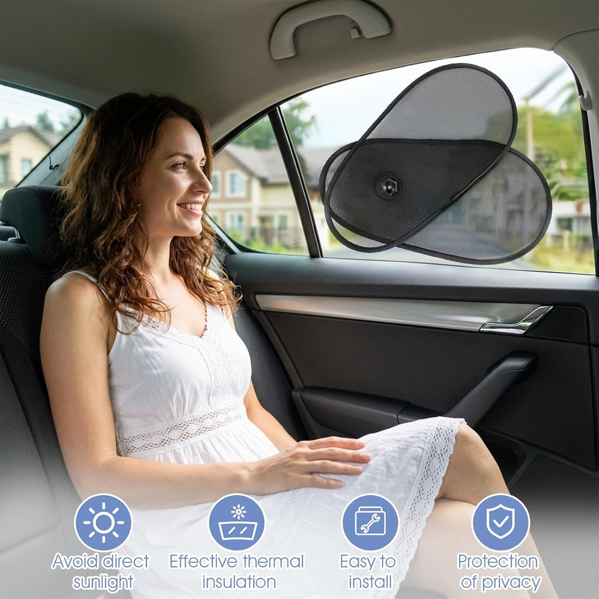 4PCS Car Window Shade Rotatable Mesh Sun Blockers for Auto, Adjustable UV Glare Protection Driver Side Window Sunshades with Strong Suction Cups, Universal Fit for Most Vehicles, Black PP Nylon