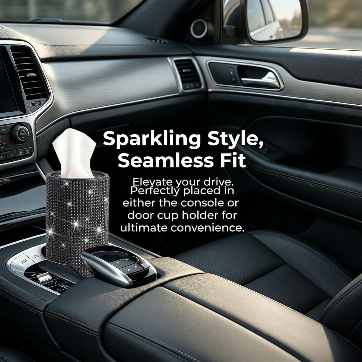 Rhinestone Car Tissue Dispenser for Interior, Black