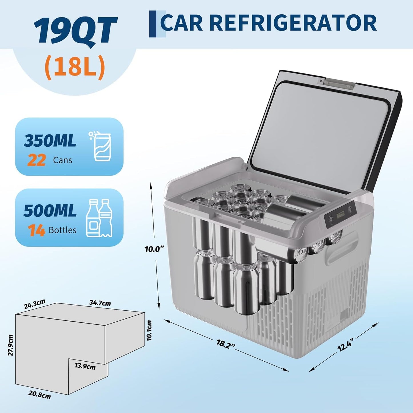Garvee 12 Volt Refrigerator, 19QT 12V Car Fridge, Portable Freezer Compressor Electric Cooler, 12/24V DC 110-240V AC, Portable Refrigerator for RV/Truck/Camping, -4°F to 68°F