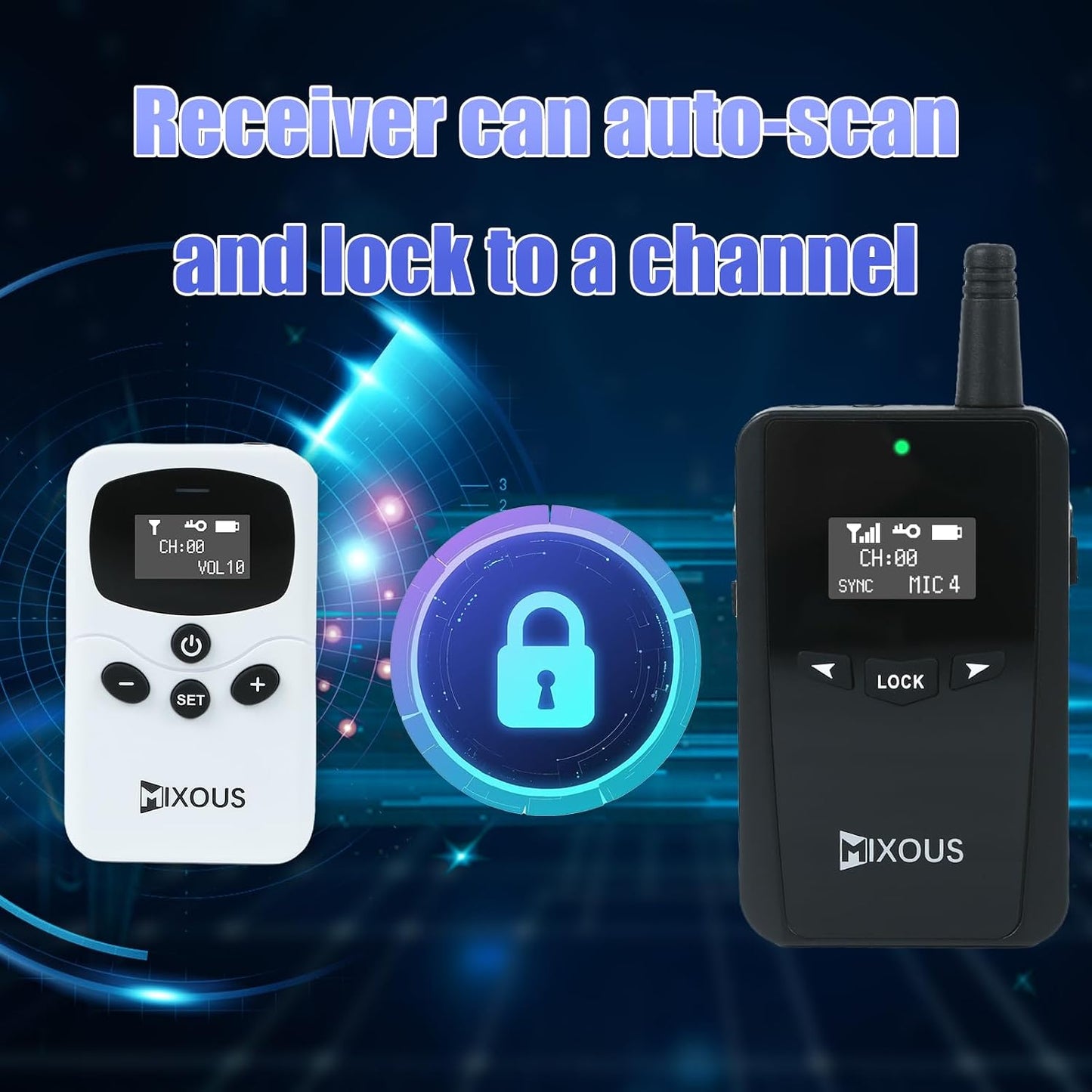 Wireless Tour Guide System with Charging and Carry Case. 200m, 16kHz High-Fidelity Sound Church Translation, Headsets for Plant, School, Simultaneous Interpretation (1Tx 15Rx)