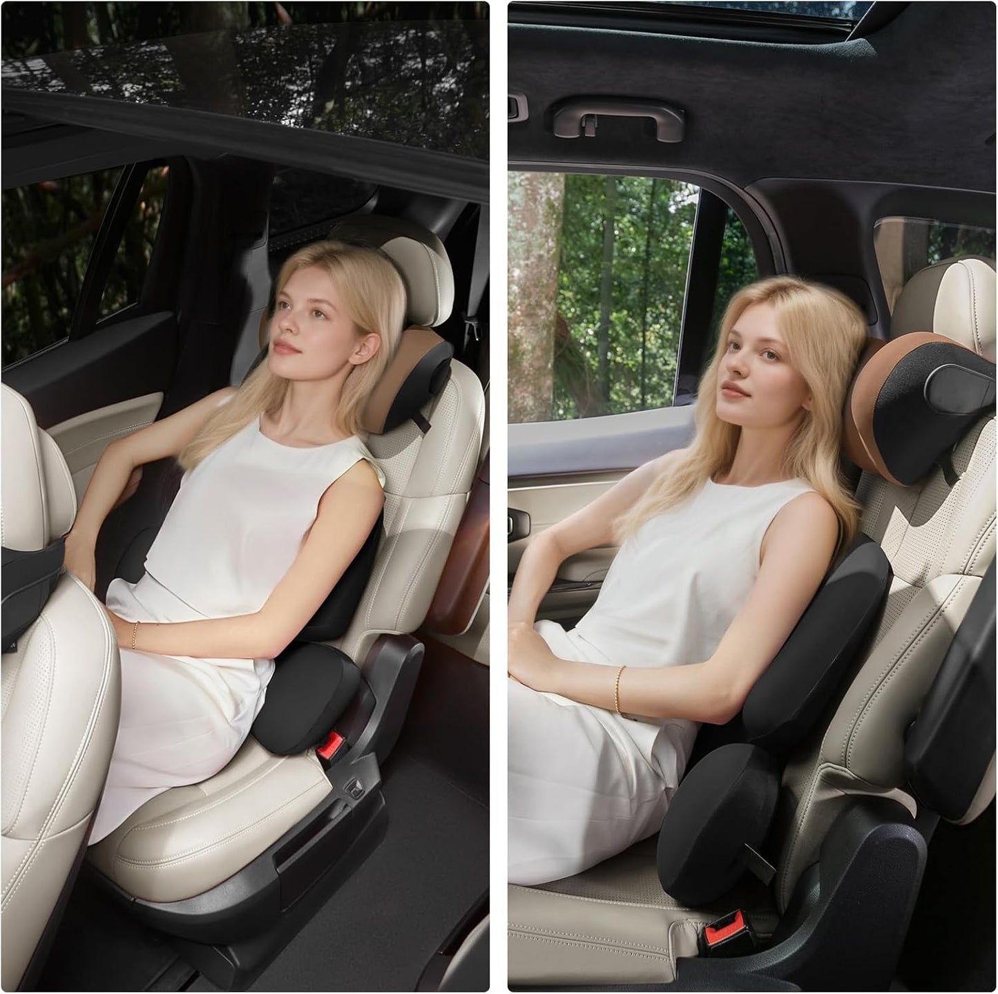 BEBAS Car Headrest Pillow, Memory Foam Neck Support Pillow for Cars - Ergonomically Designed for Long Drives, Travel & Commuting, Pain Relief with Removable & Washable Cover (Brown,1-Pack)