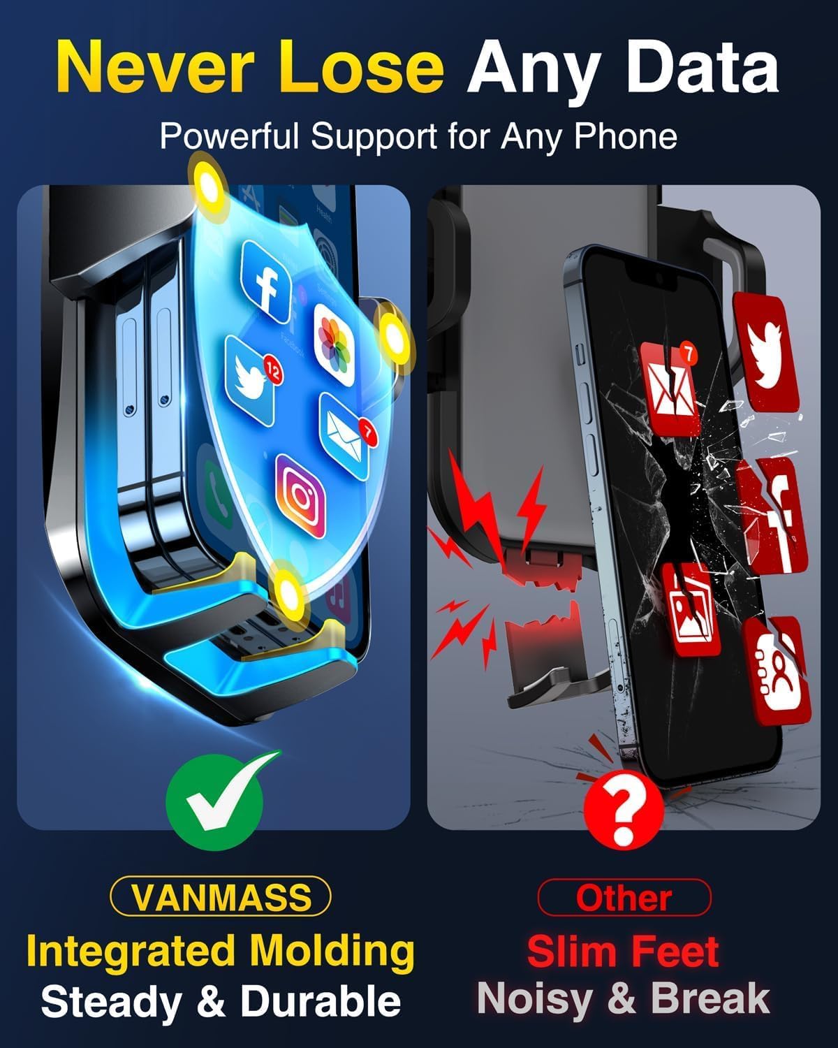 VANMASS【85+LBS Strongest Suction & Military-Grade Ultimate Car Phone Mount【Patent & Safety Certs】 Cell Phone Holder for Dash Windshield Vent for iPhone 17 Pro Max Automobile Interior Sets, Ink Black