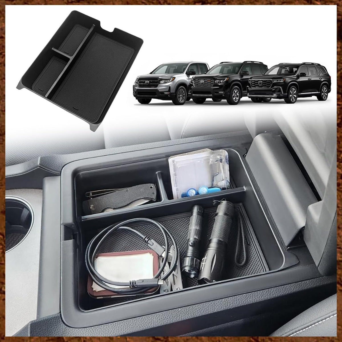 Muslogy Console Organizer for 23-26 Pilot&24-26 Ridgeline/Passport (Black)