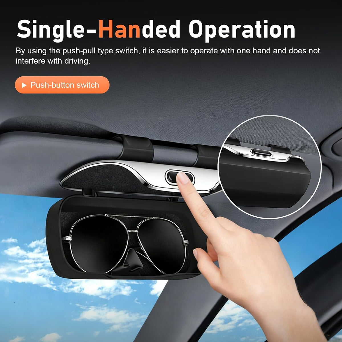 Car Visor Sunglass Holder, ABS Anti-scratch Eyeglasses Protection Case, Multi-function One-press Open Storage Box, Sun Visor Organizer Accessory for Most SUVs Sedans Trucks (Black)