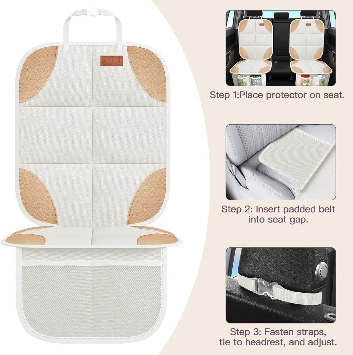SMART ELF 2 Pack in Gift Box Car Seat Protector (Beige Brown)