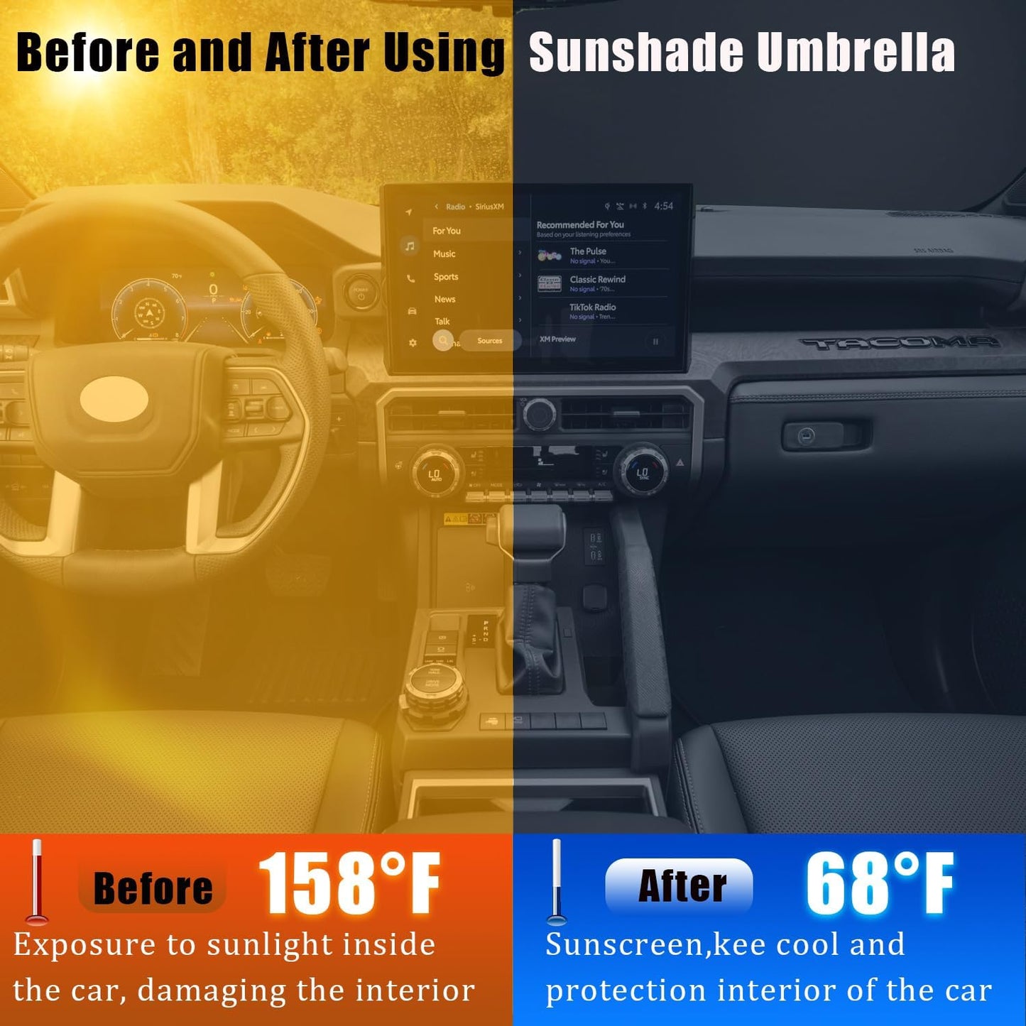 JDDRY Front Windshield Sun Shade with Pull Cord, Umbrella Sun Shade for Windshield, 2024 Car Umbrella Front Sun Shades Cover for Pickup/Large SUV/Truck/Minivan (150x82cm)
