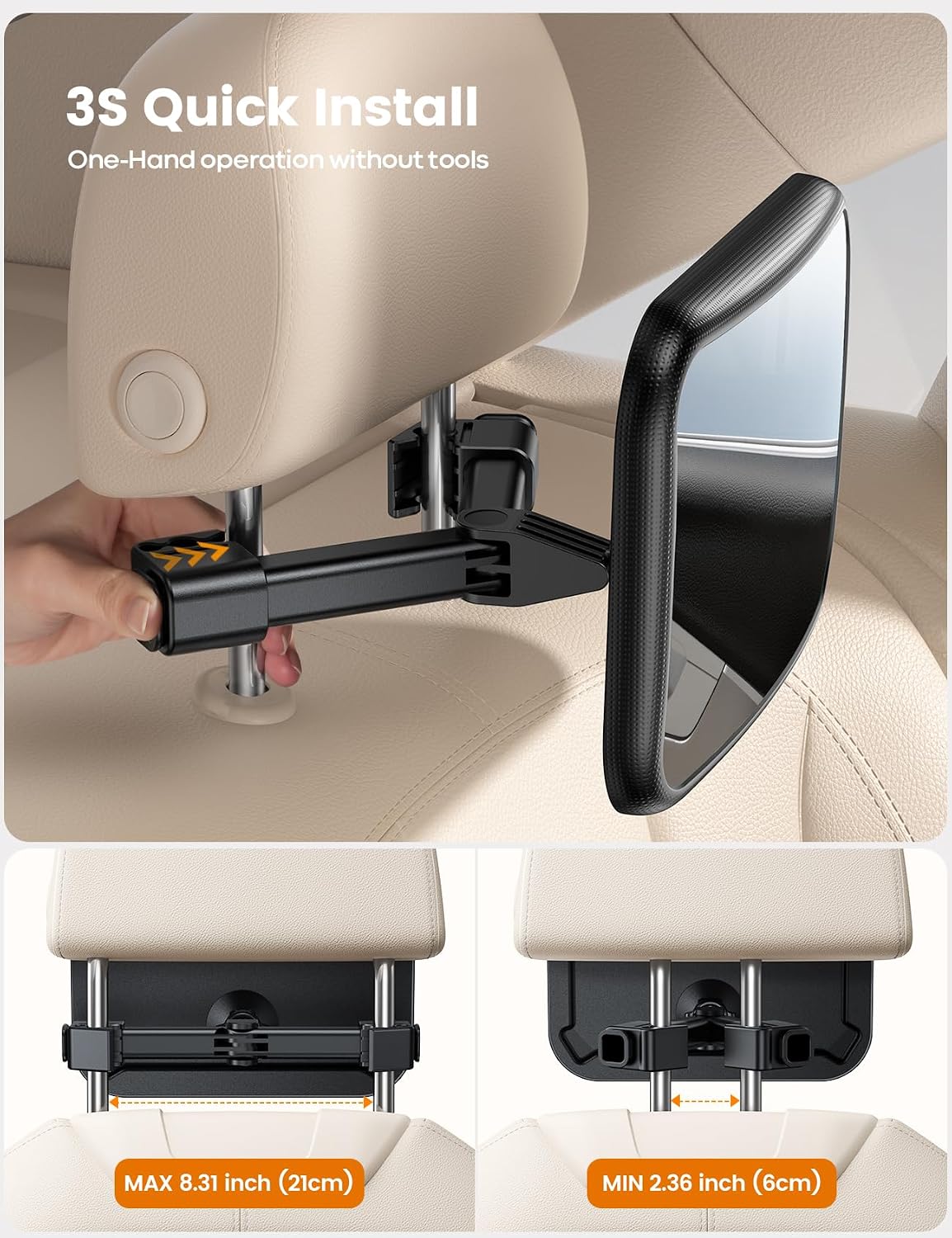 Lamicall Baby Car Mirror for Backseat - Never Shake Clip Hook, Safest Acrylic Rear Facing Car Seat Mirror, 3S Access, 360° Rotation & Wide Clear View, Newborn Baby Accessories Gifts