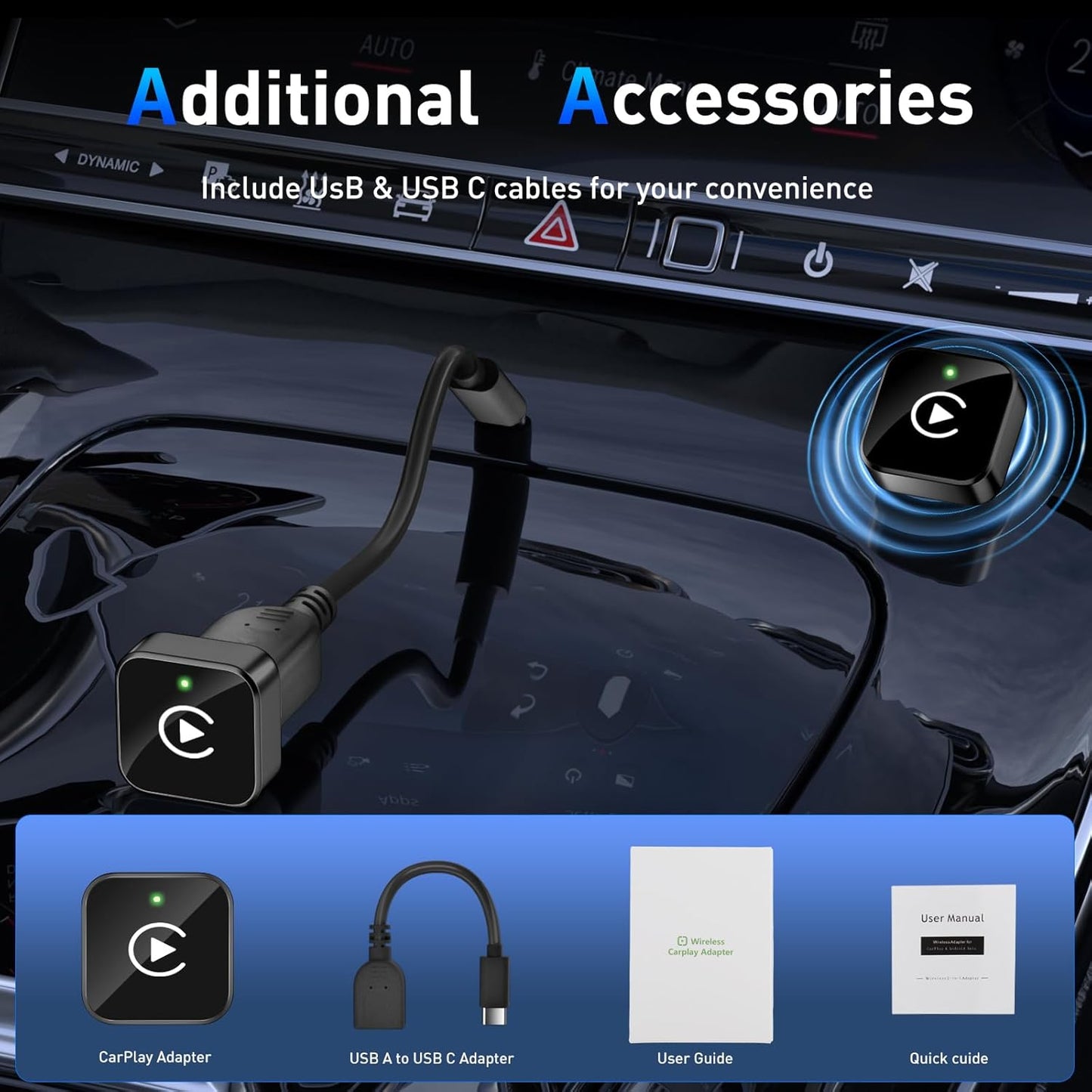 iGENJUN Wireless CarPlay Adapter 2026 Upgrade Mini Design, USB/USB-C Plug & Play Converts CarPlay to Wireless - Easy Use Fast Stable Connection Car Play for iPhone & Android
