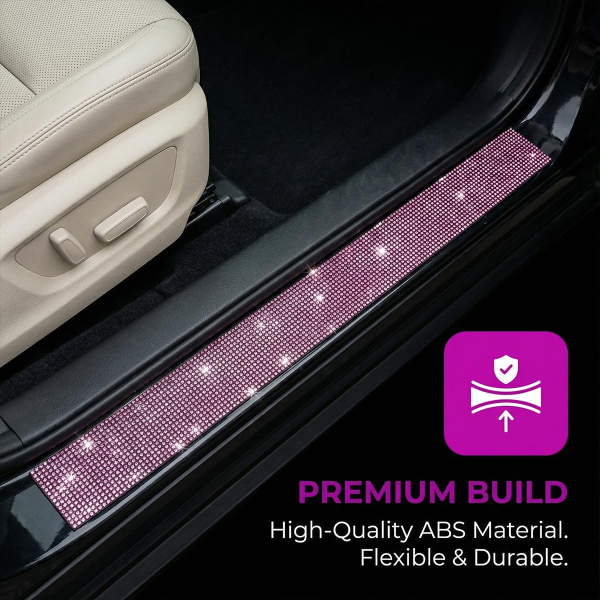2PCS Bling Car Door Sill Protector, Shiny Crystal Rhinestone Door Edge Entry Guard Cover Strip, Sparkling Anti-Collision Auto Threshold Bumper Scuff Sticker, Universal for Vehicles (Red)