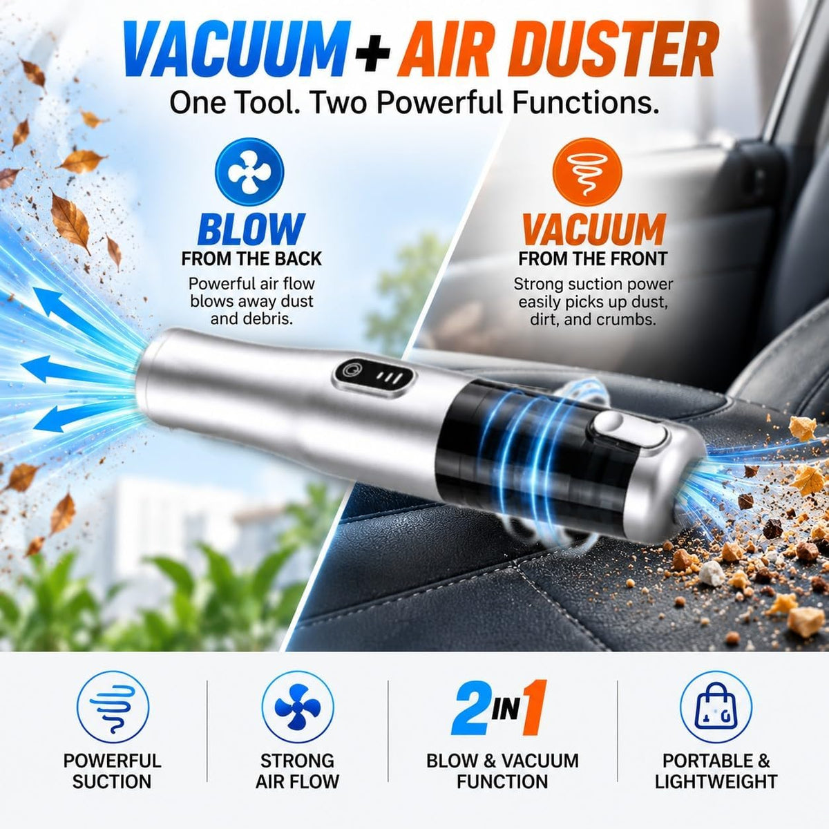 Car Vacuum Portable Cordless Handheld Vacuum Cleaner, 4-in-1 Mini Vacuum with 18,000Pa Suction, 6,000mAh Battery, Brushless Motor, 3 Suction Modes, USB-C, for Car, Home & Office