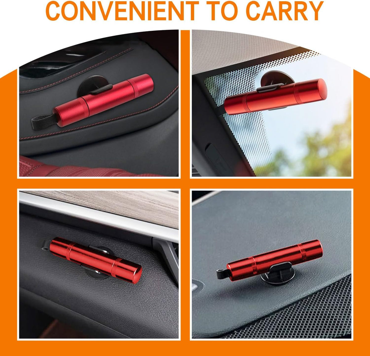 4Pcs Safety Hammer, 2 in 1 Car Window Breaker and Seatbelt Cutter, Red