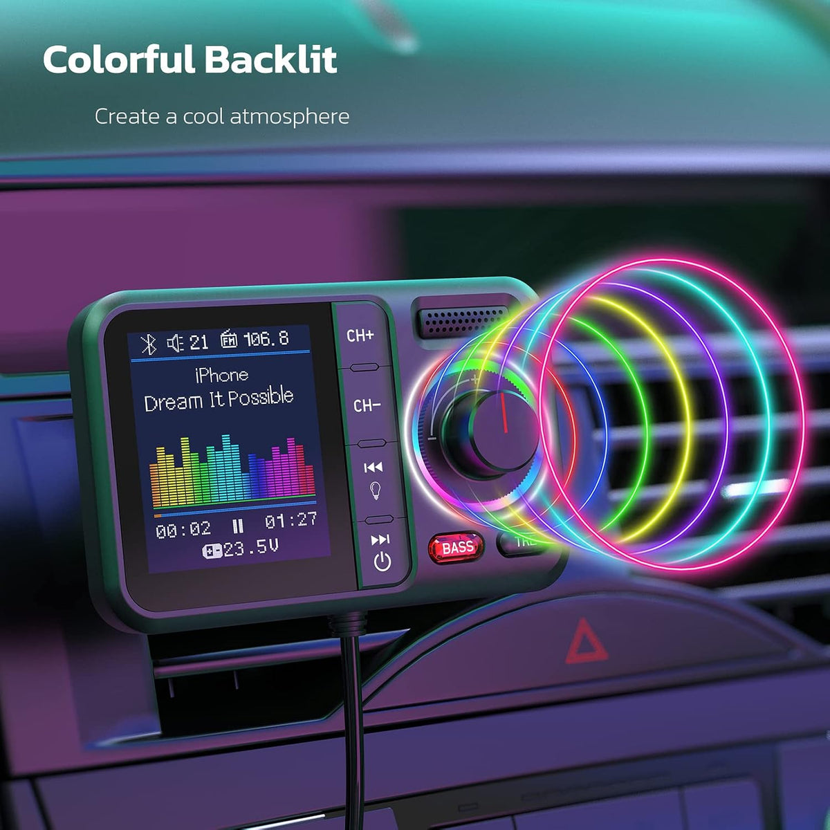 Nulaxy Bluetooth Car Adapter with Large Color Screen, Air Vent Installation