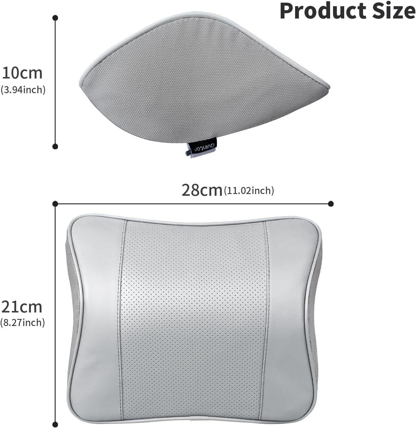 Quintor Genuine Leather Car Neck Pillow,Memory Foam Headrest Cushion, Ergonomic Cervical Support for Tesla Model 3/Y/X, Lexus, BMW- Breathable & All-Season Soft (2 PC)