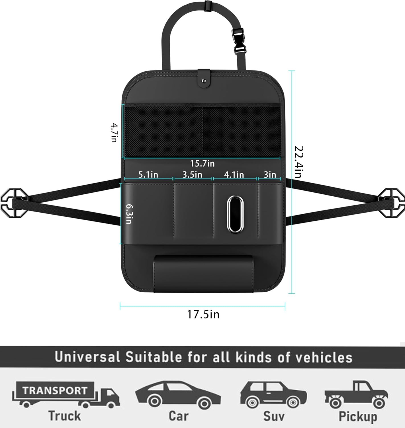 GMQ Backseat Car Organizer with Tray 1 Pack,Car Backseat Organizer with Foldable Table for Kids,Multifunctional Seat Back Organizer with Storage Pockets Car Storage Organizer (Black)
