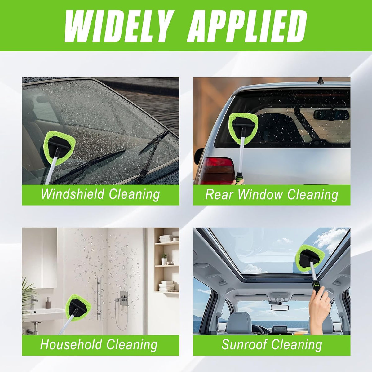7 PCS Windshield Cleaning Tool, 19" Windshield Cleaner Kit with Extendable Handle, Microfiber Towel Pads, Brush, Empty Spray Bottle for Auto Glass Interior (Green)