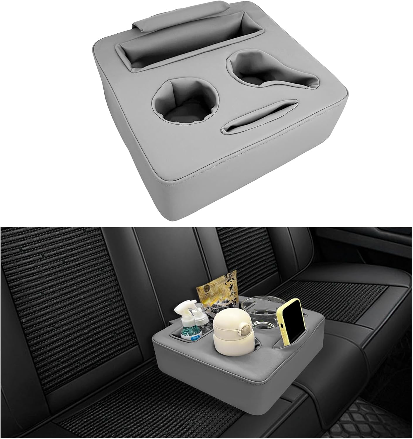 Kewucn Car Back Seat Organizer, Leather Sofa Cup Tray, Waterproof Pillow to Store Drink Snack Phone, Universal Auto Cup Holder for Car, RV, Sofa, Bed (Black)