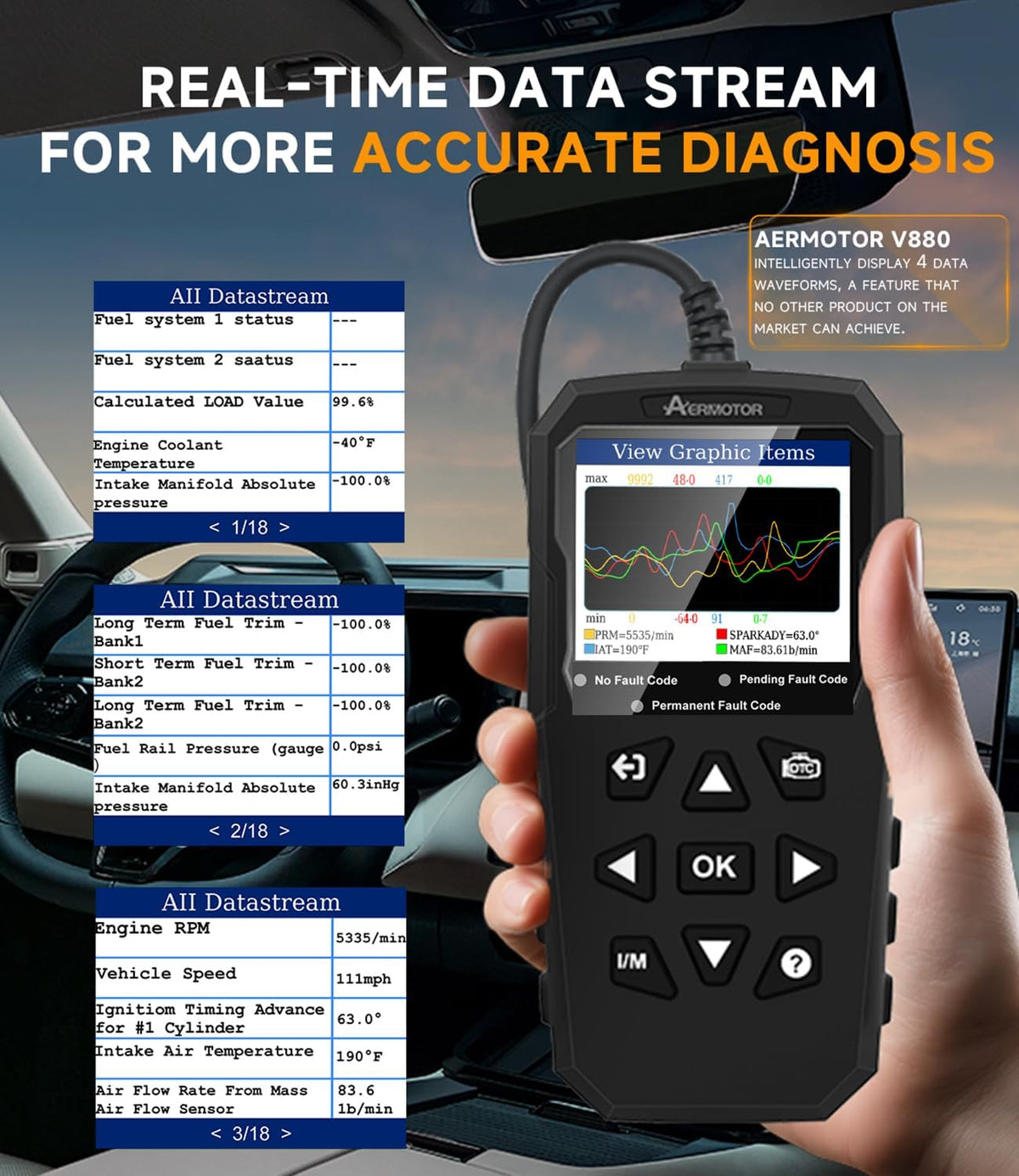 OBD2 Scanner,V880 Check Engine Light Car Code Reader with Reset