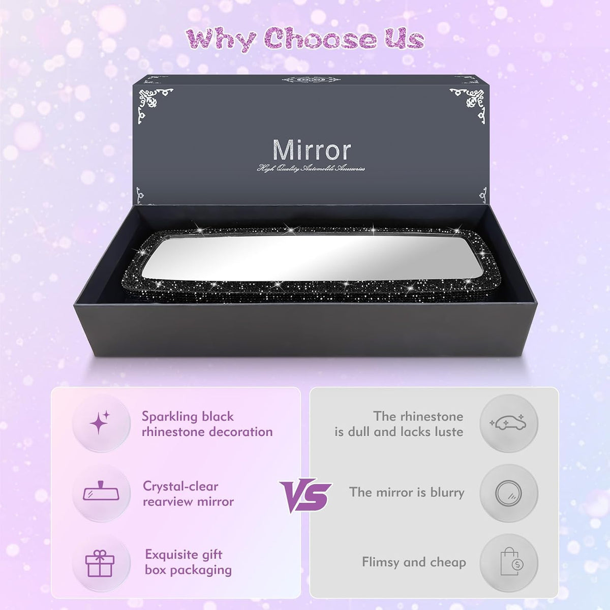 Bling Car Rear View Mirror, black rhinestone car accessories