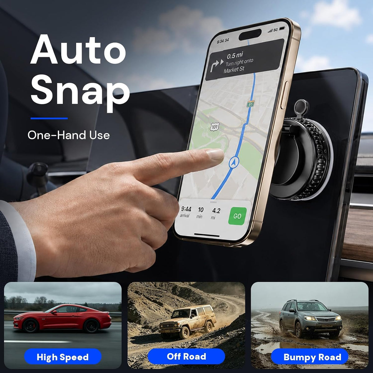 2026 Upgraded Magnetic Car Phone Mount for MagSafe: 360° Rotatable Adjustable Holder with 180+LBS Strong Suction Cup & 2800gf Magnet, Compatible with iPhone 17/16/15 Series & Android Devices