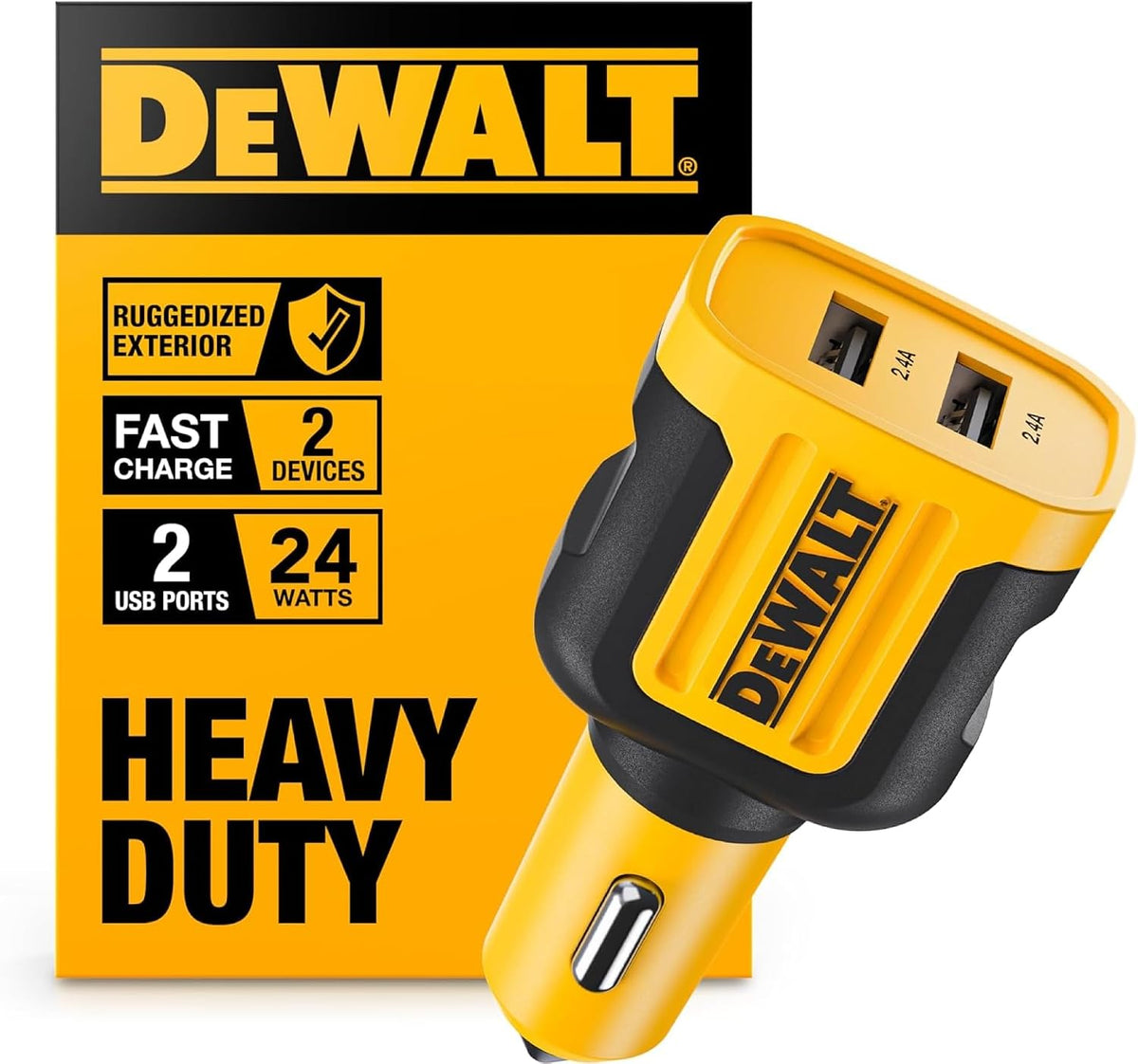 DEWALT Heavy Duty USB Car Charger Adapter, 24W, Cigarette Lighter Adapter