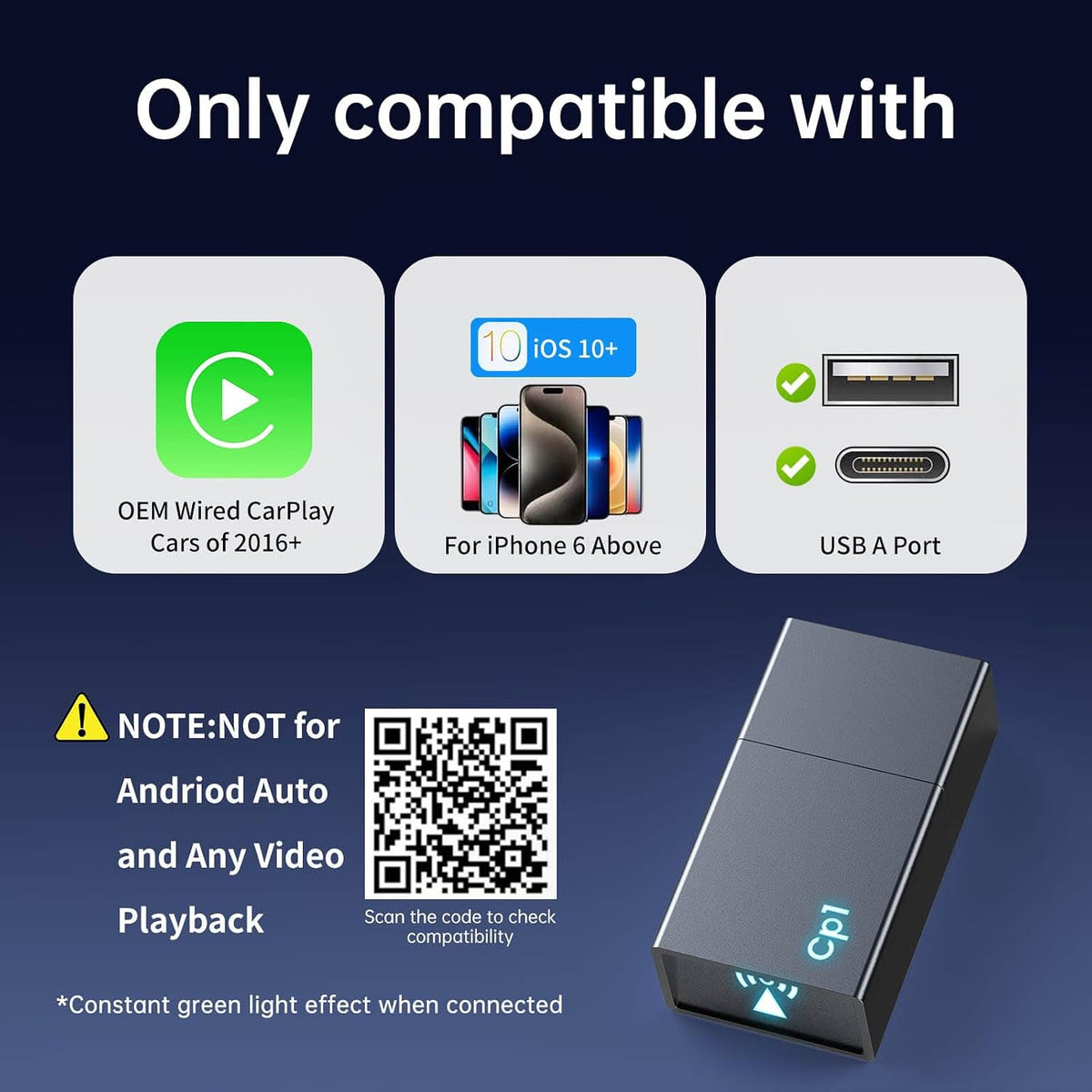 Wireless Carplay Adapter for iPhone Mini Design USB-A/USB-C