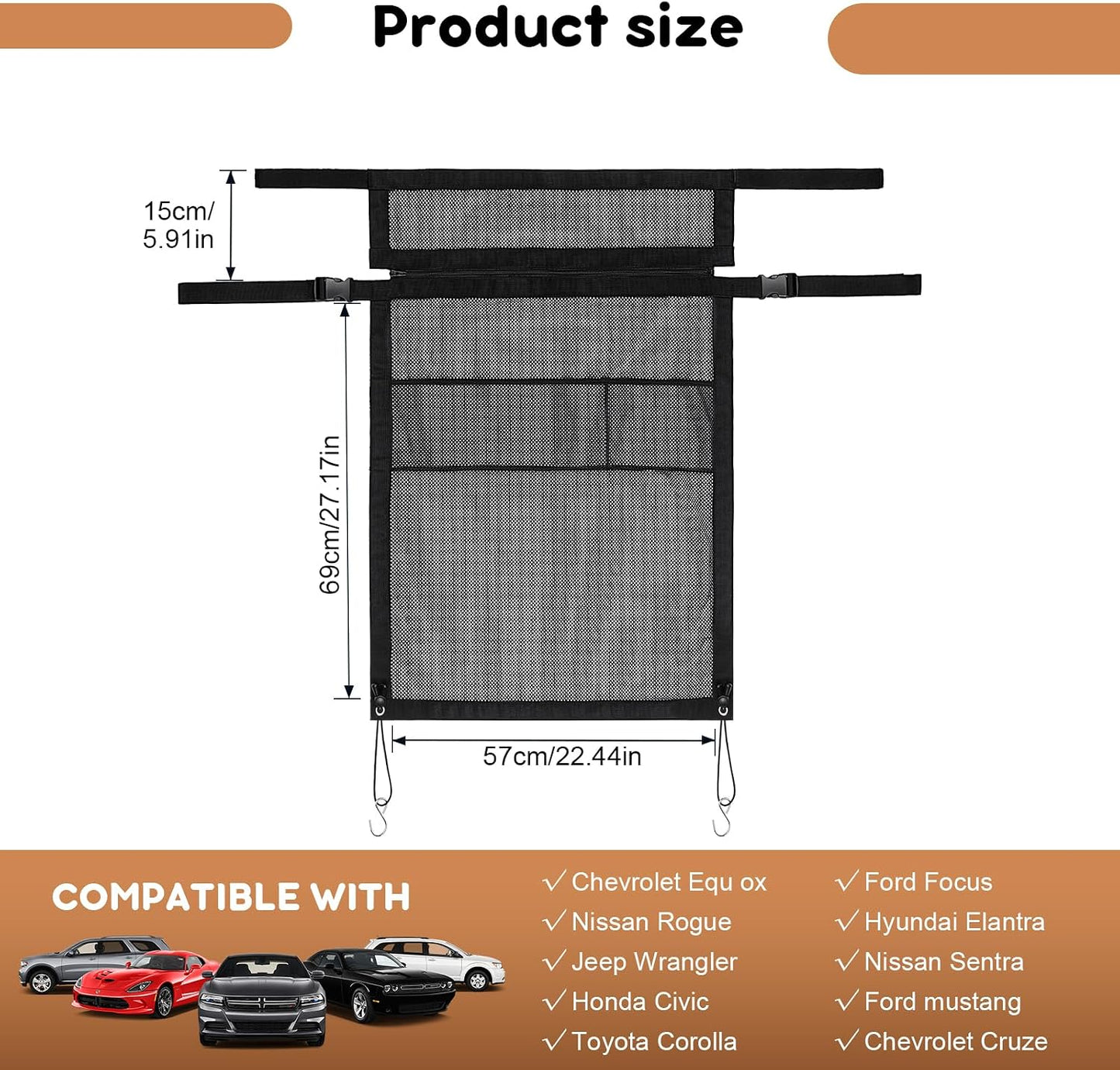 Dog Car Barrier with Mesh Organizer,Pet Safety Divider, Dog Net Easy Install for Cars & SUV,Truck(Upgraded&Heightened)