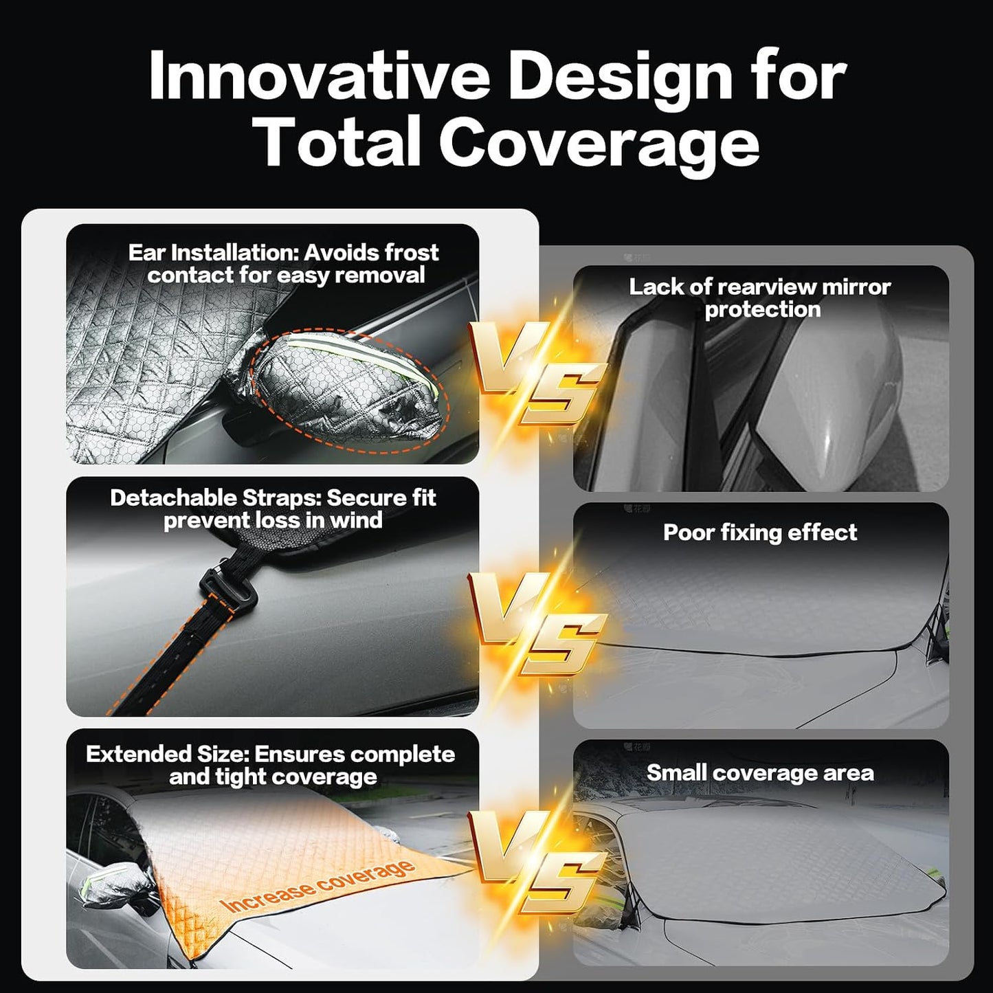 Exterior Windshield Cover for Ice and Snow, Graphene Grid Heavy-Duty Windshield Sun Shade, Car Snow Shield with Mirror Covers, Wiper Area Coverage for Cars, SUVs and Trucks, Large
