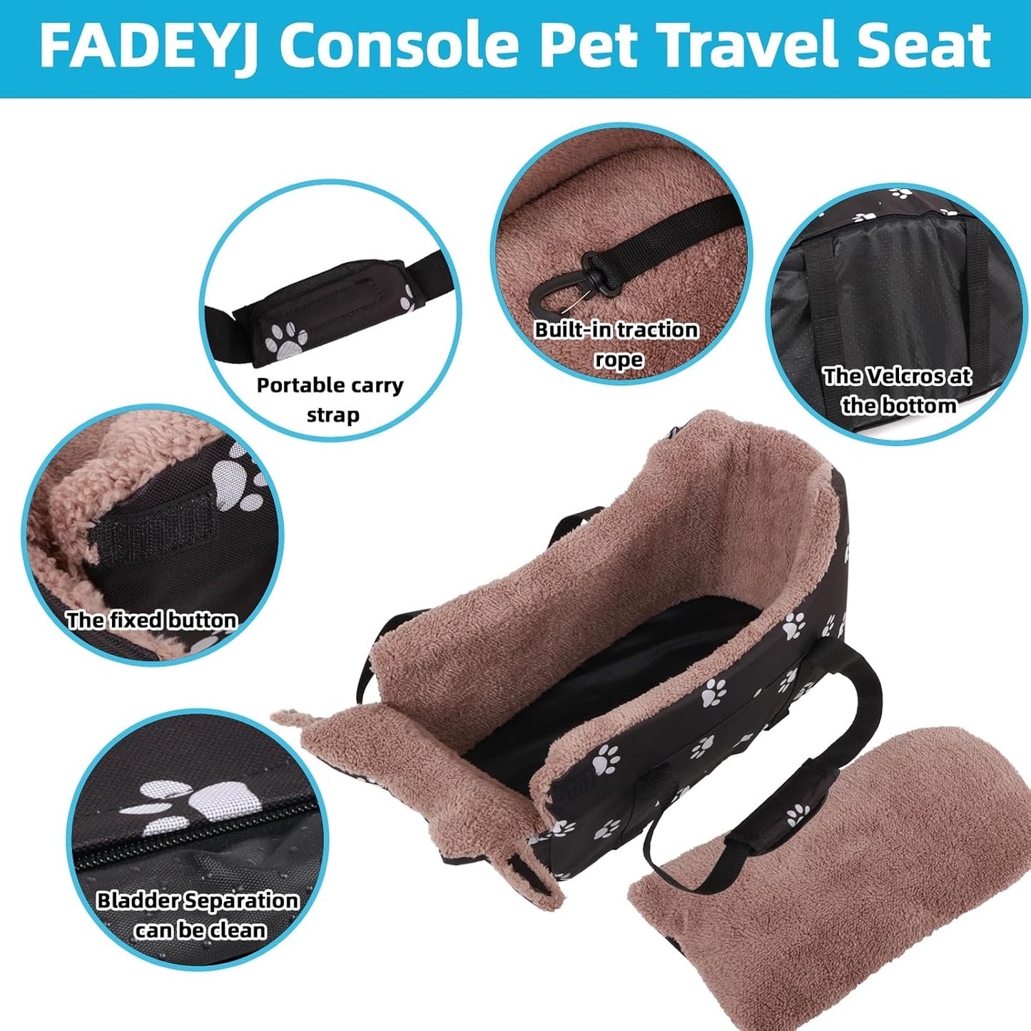 Center Console Dog Car Seat, Pete Console Car Seat for Cats Dogs Middle (Black)