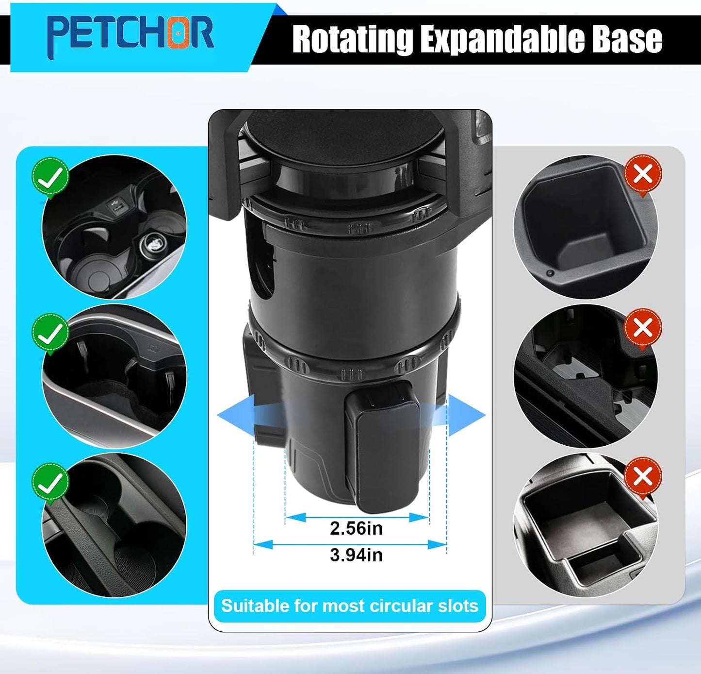 2 in 1 Expandable Cup Holder, 360° Rotating Cup Holder Expander for Car with Locking Function, All Purpose Car Cup Holder Base