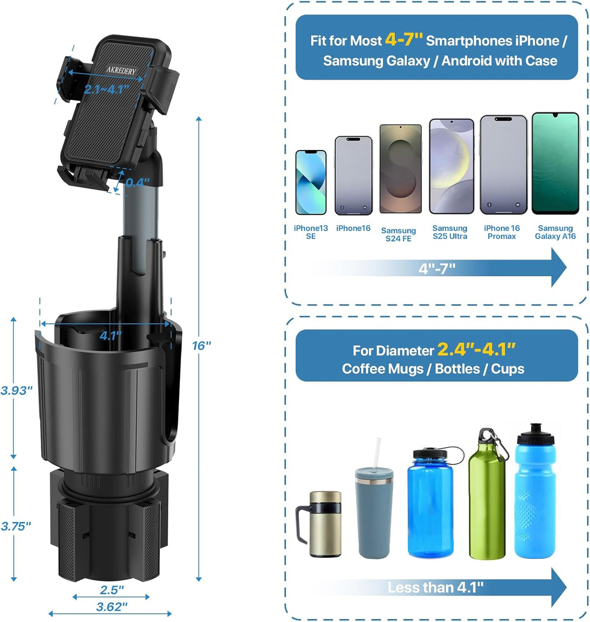 2-in-1 Cup Holder Phone Mount for Car - Upgraded Anti Shake