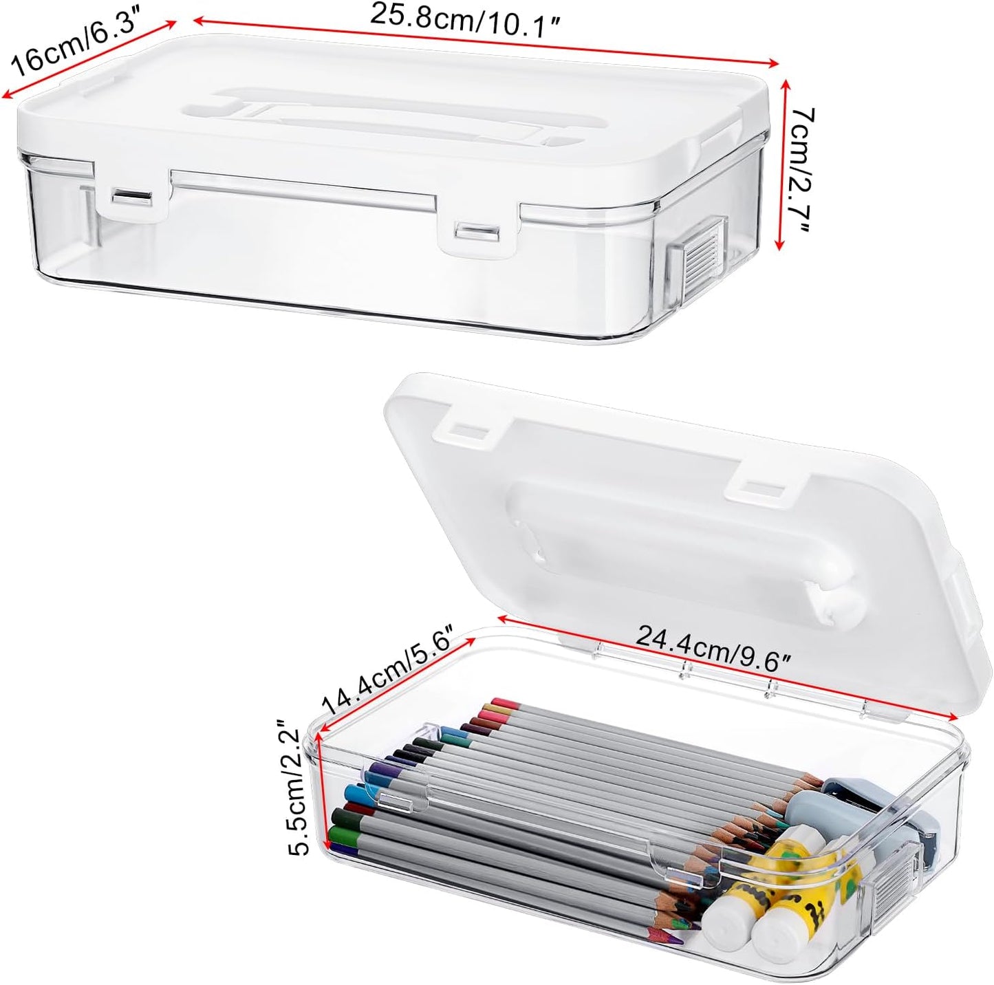 BTSKY 2 Pack Clear Plastic Storage Box with Handle & Flap Lid, Portable Craft Organizers and Storage Box Art Supply Storage Organizer Multipurpose Plastic Sewing Box for Beads Pencils Sticky Notes
