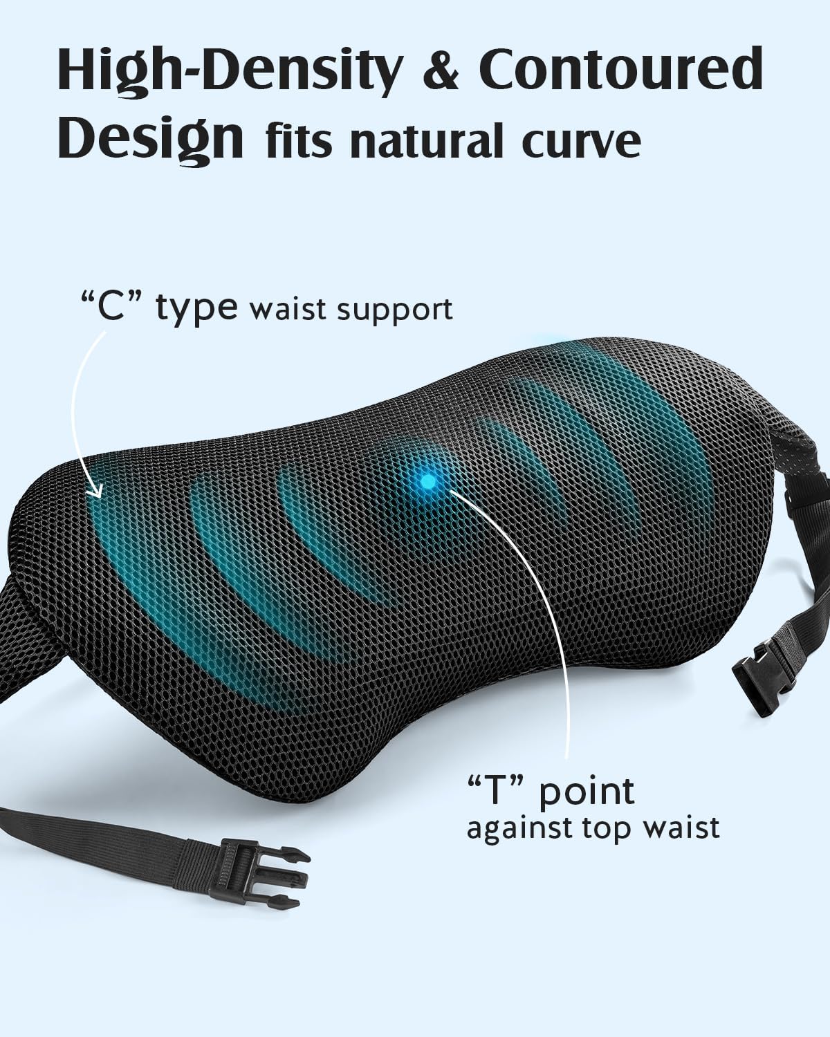 YFONG Lumbar Support Pillow for Car Seat, Back Support with Adjustable Straps Securely Fixed for Driving Seat Pain Relief, Office Chair Car Essentials Back Cushion, Black